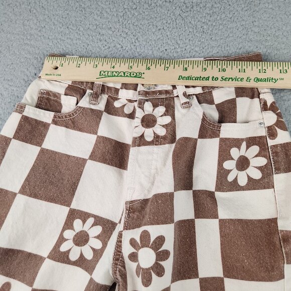 Pacsun Jeans Womens 25 High Rise Straight Leg Eco Flower Plaid Button Fly Frayed - Picture 5 of 13